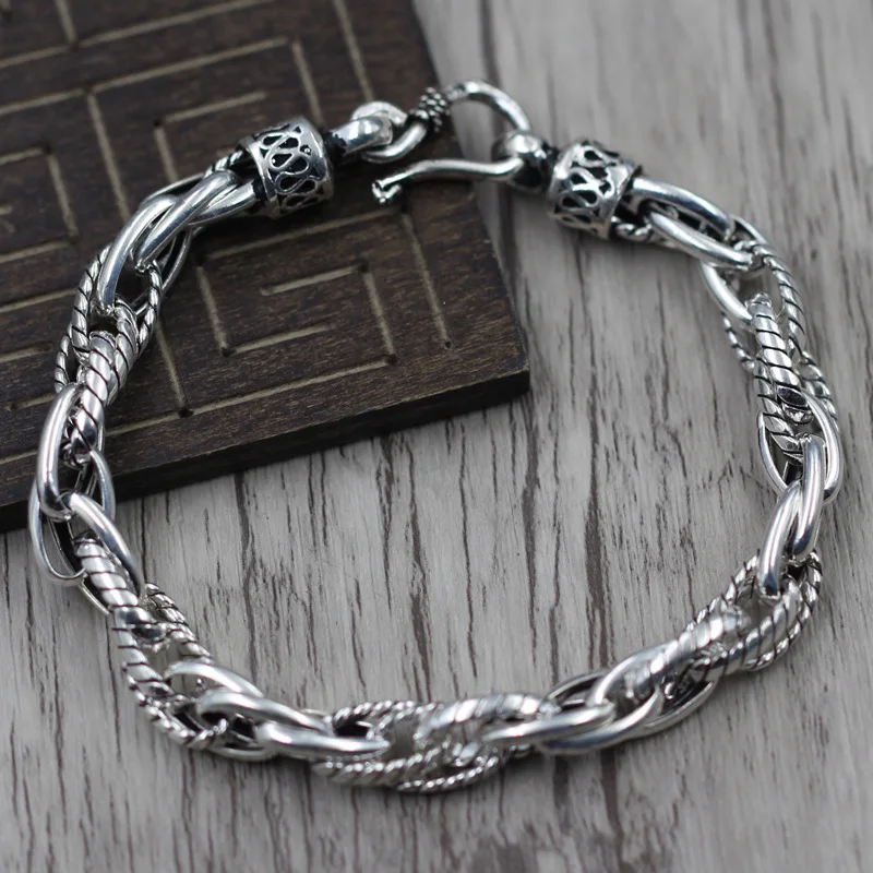 

Thai Silver Vintage Unique Twisted Men's Bracelet Old Fashioned 925 Silver Bracelets