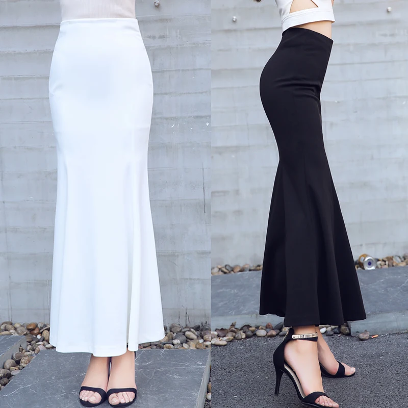 Free Shipping 2024 New Fashion Long Maxi Skirt For Women Plus Size XS-3XL Mermaid Style Stretch Ladies Black And White Skirts