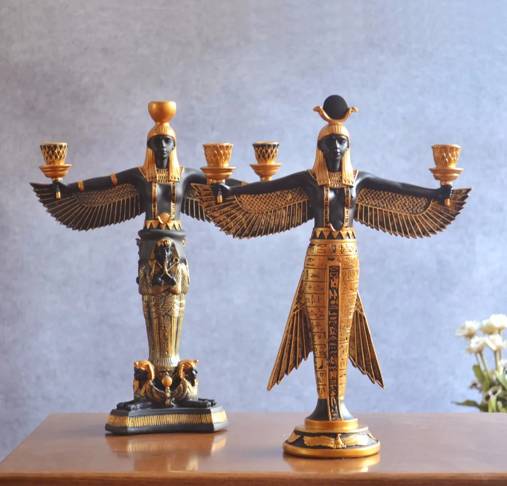 

Hand painting Golden Resin Isis Figurine Ancient Egypt Goddess Model Classic Decoration Resin Figurines Craft Wine Rack Statue