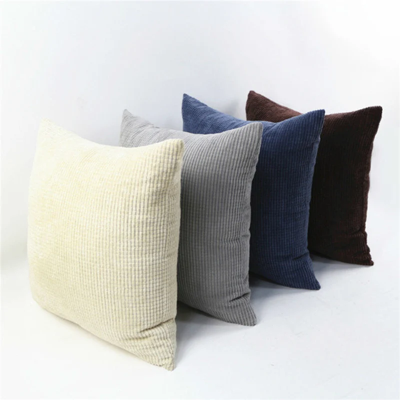 Stripe Plaid Cushion Cover Soft Polyester Corduroy Plush Solid Color Pillow Case Sofa Home Decor 40 45 50 60 70 Custom