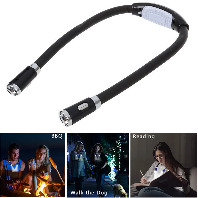 Flexible Neck Hug Book Light With 4LED Reading Lamp 3 Modes Portable Flashlight Soft Silicone Outdoor Camping Light Night Lights