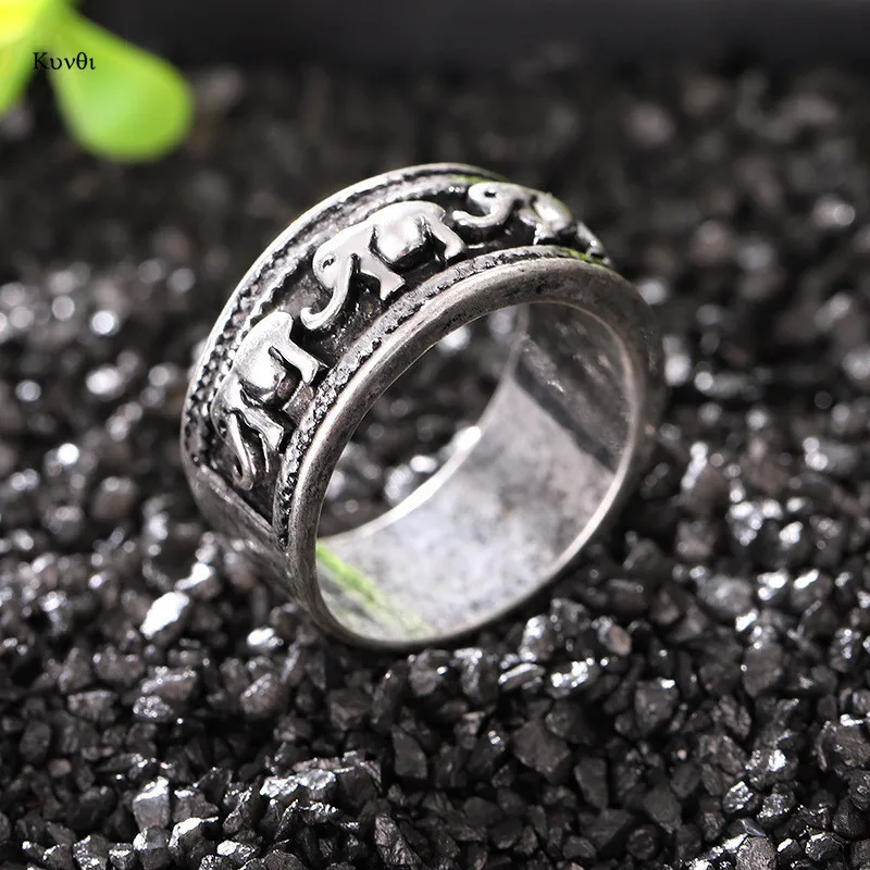 Vintage Sliver Plated Ring For Women Men Classic Punk Elephant Ring Fashion Female Party Gifts Jewelry