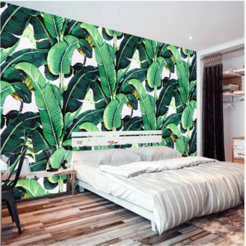 beibehang Custom wallpaper 3d photo murals European retro hand-painted rainforest plants banana leaves garden mural 3d wallpaper