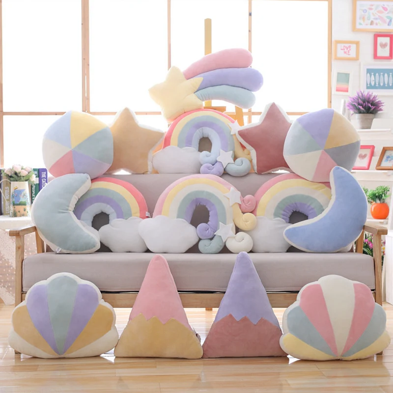 1pc Many Styles of Moon&Star&Shell&Rainbow Plush Pillow Soft Colorful Triangle&Hexagon Stuffed Cartoon Toy Sofa Cushion Dolls