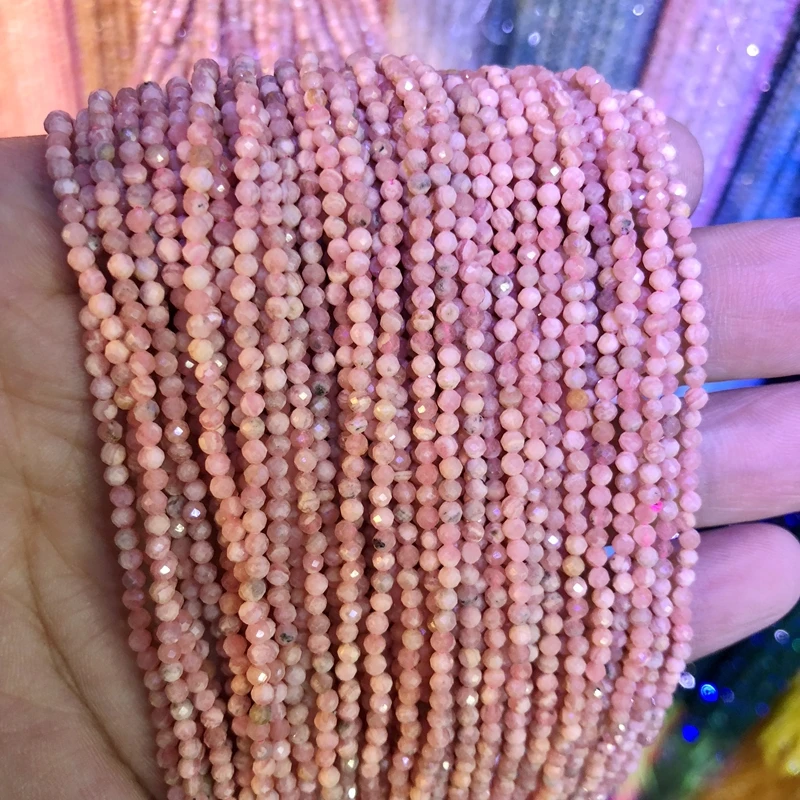 5 strings Lot Faceted Tiny Gem Beads 100% Natural Rhodochrosite Beads 2mm 3mm Round,Faceted Spacer Tiny Beads,15.5