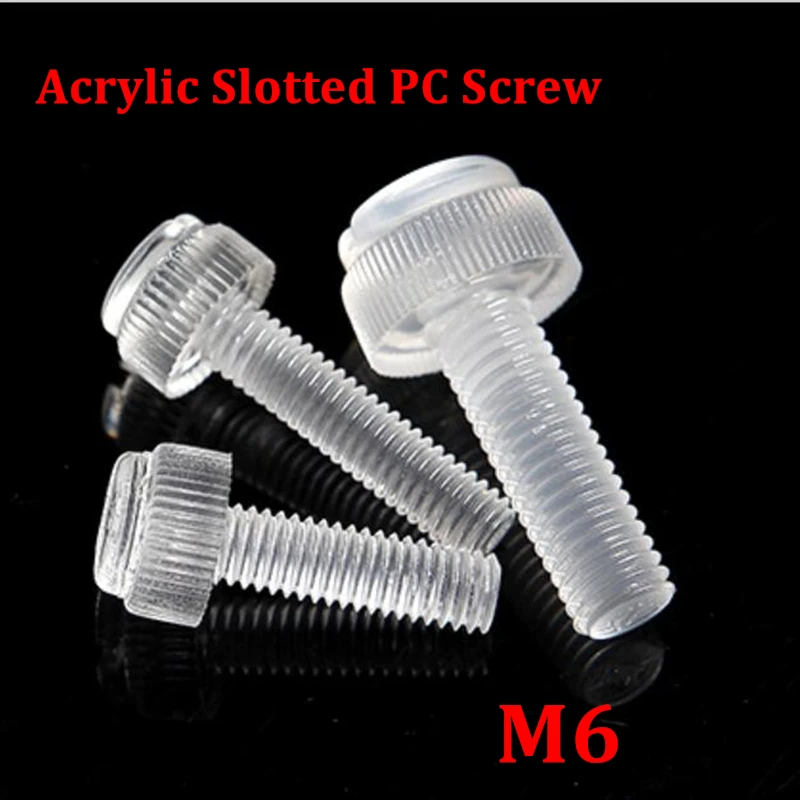 

100pcs M6 Transparent Acrylic PC Screw M6*6/8/10/12/16/20/25/30mm Plastic Slotted Knurled Hand Acrylic Screws with PC Nuts