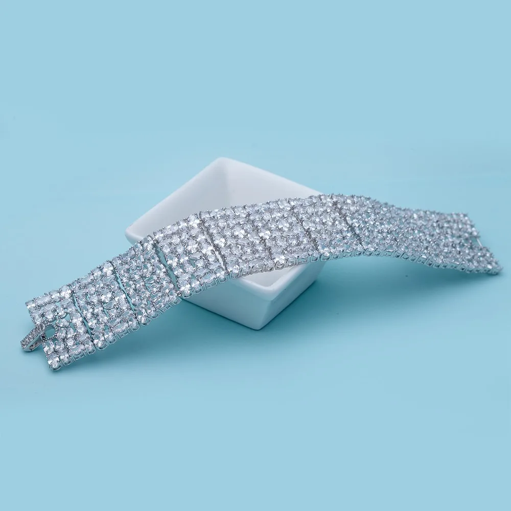 LUOTEEMI Luxury White Gold-Color Cubic Zirconia Micro Paved Women Lady Fashion Wedding Jewelry Big CZ Bracelets &  Bangles