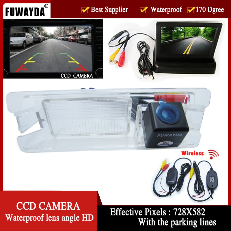 FUWAYDA Wireless Color Car Rear View  Camera for Nissan March Renault Logan Sandero,with 4.3 Inch foldable LCD TFT Monitor HD