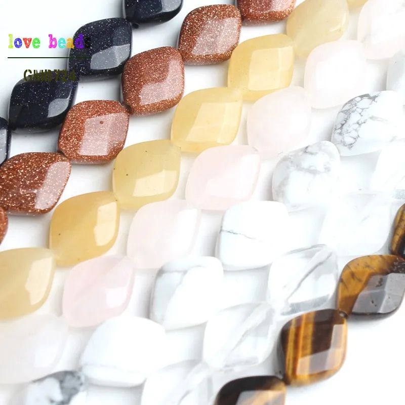10x13mm Natural Faceted Stone Rhombus Beads for Jewelry Making DIY Bracelet 16pcs Beads