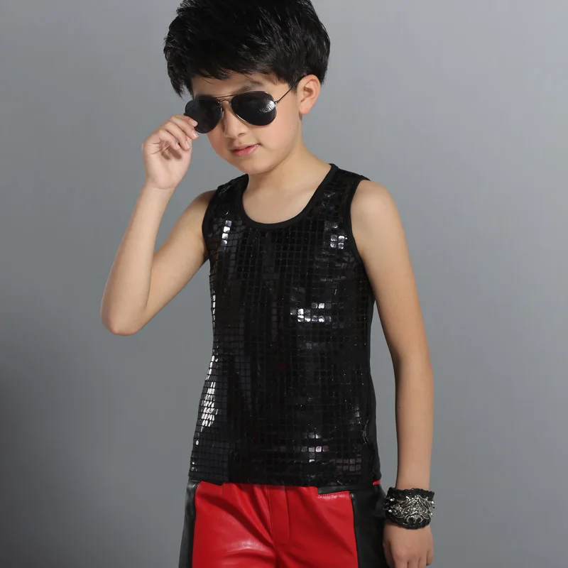 Jazz Kostüm Jungen Pailletten Weste Top Kinder Straße Kleidung Hip Hop Tanzen Outfits Moderne Bühne Zeigen Party Dance Tragen DN2958