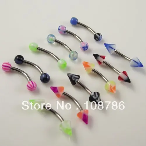 

100pcs/lot Wholesale 16G Acrylic Ball Spike eyebrow ring Stainless Steel Eye Rings mixed colors body piercing jewelry