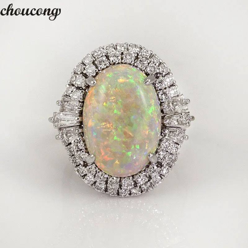 choucong Vintage Big Opal Ring 925 silver AAAAA Zircon cz Party Wedding Band Rings For Women men Fashion Jewelry