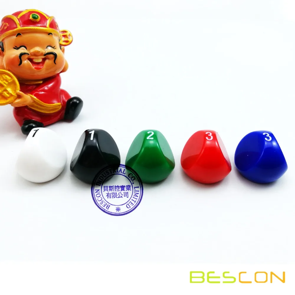 Bescon New Style Polyhedral Dice 3-sided Gaming Dice, D3 die, D3 dice, 3 Sides Dice, 3 Sided Cube, 5 Assorted Opaque Color