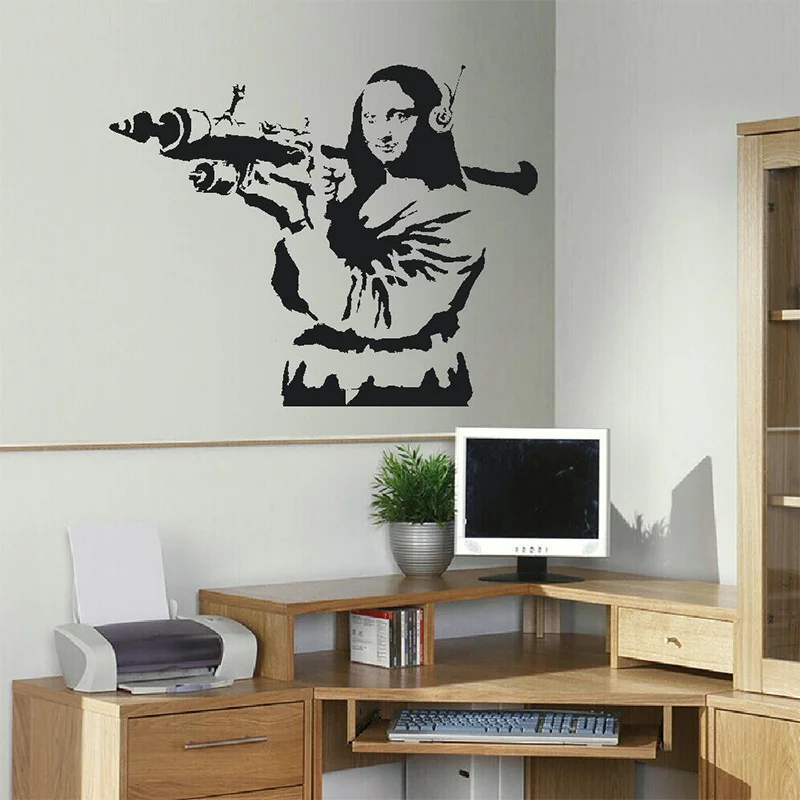 LARGE BANKSY WALL STICKER MONA LISA BAZOOKA ART TRANSFER FUNNY WALL STICKER ROOM STICKER