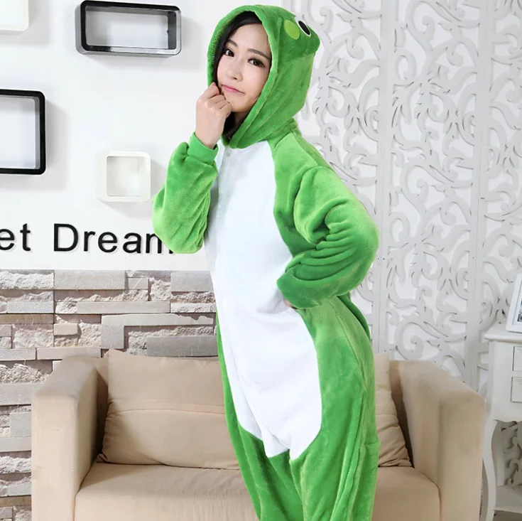 Mignon grenouille unisexe adultes flanelle animal Pyjamas cosplay Pijama Onesies Pyjamas femmes ensembles Robe de nuit