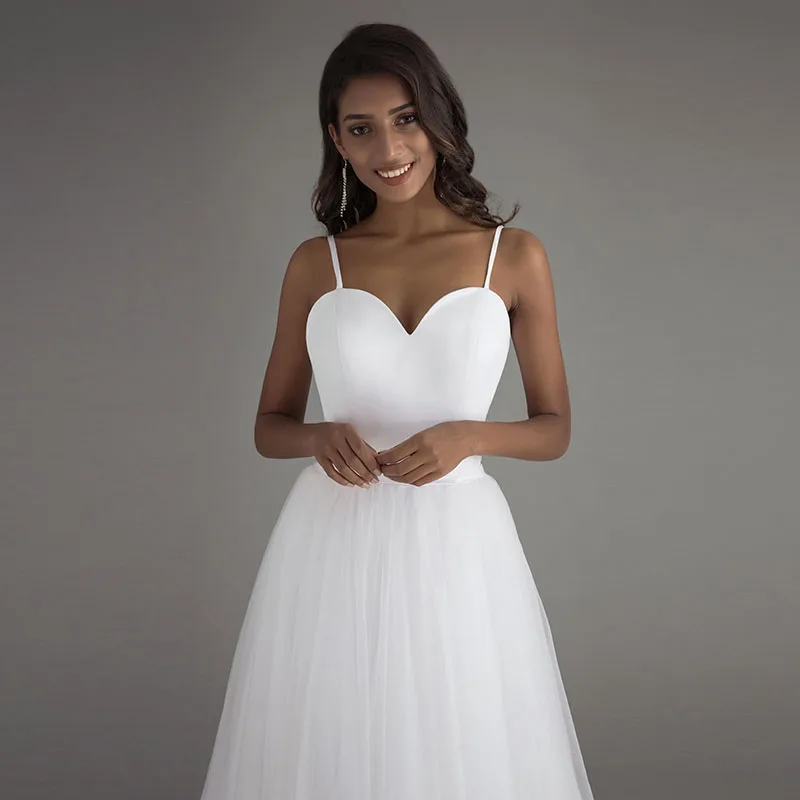 Spaghetti Sangle Plage Robes 2018 Nouvelle Robe De Mariage Noiva Praia Simple Blanc Tulle Robes de mariée Faite sur commande taille plus