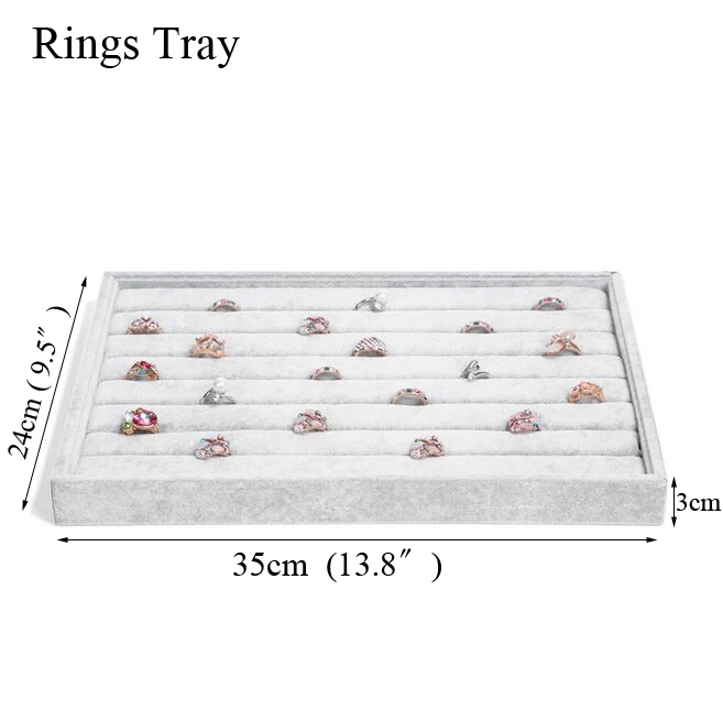 ファッションアイスグレーのベルベットのジュエリートレイ jewelllery 収納ボックス腕時計ホルダーネックレスリングイヤリングペンダントオーガナイザーシリーズ