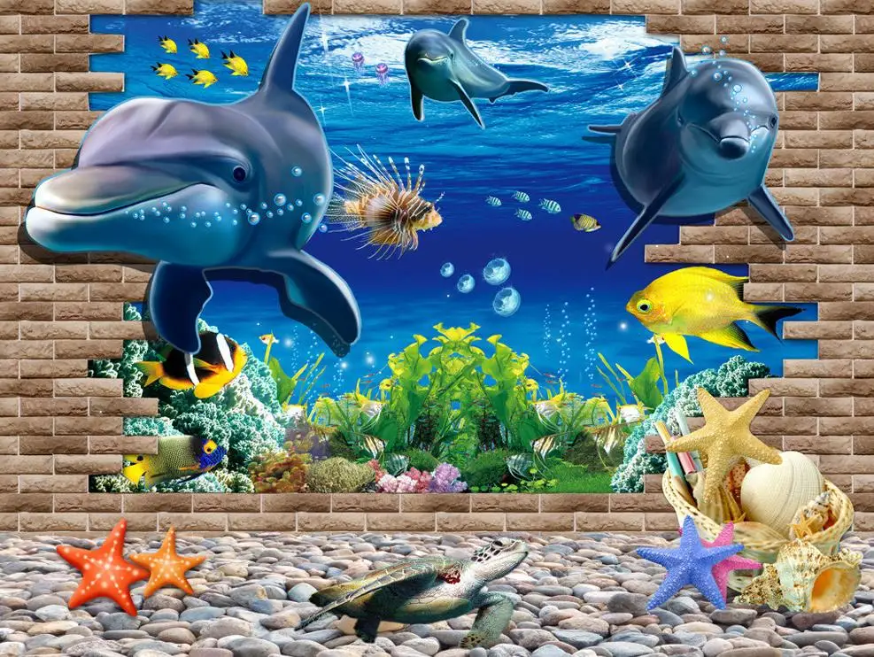 

chinldren style Dolphin ocean Landscape wallpaper murals 3d mural wallppaer Home Decoration