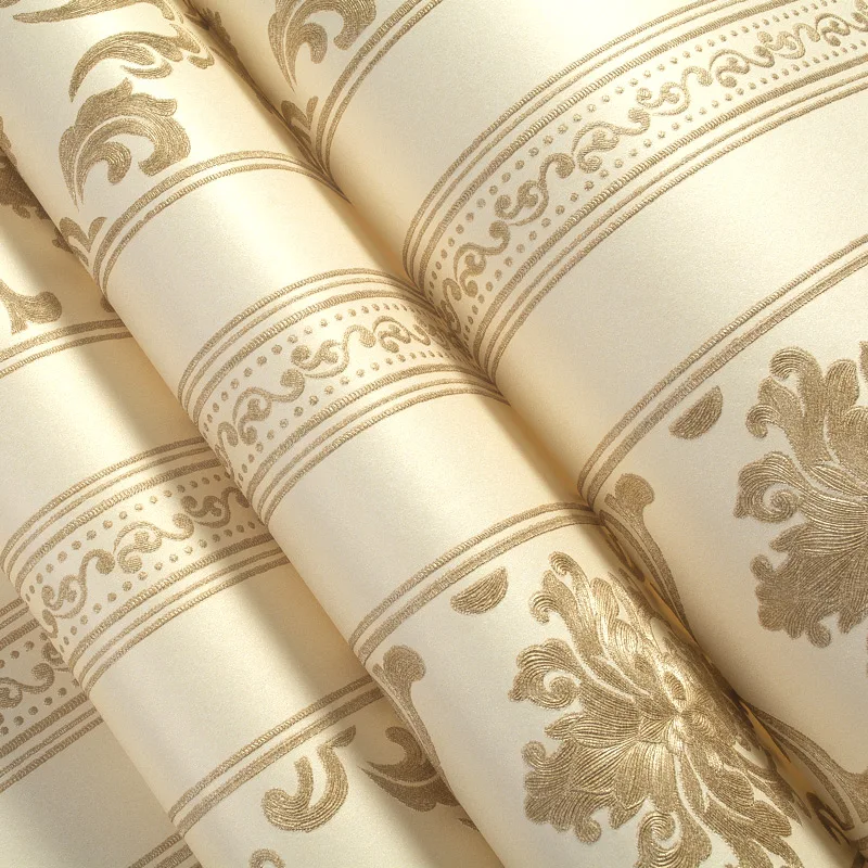 High Quality Deep Texture Relief 3D Wallpaper European Style Damask Vertical Striped Non-woven Wallpaper Wall Covering Tapety 3D