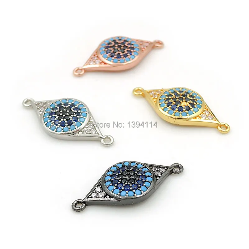 

22*10*3mm Micro Pave Kallaite&Blue&Black CZ Eye Pattern Connector Fit For Women As DIY Bracelets Accessory