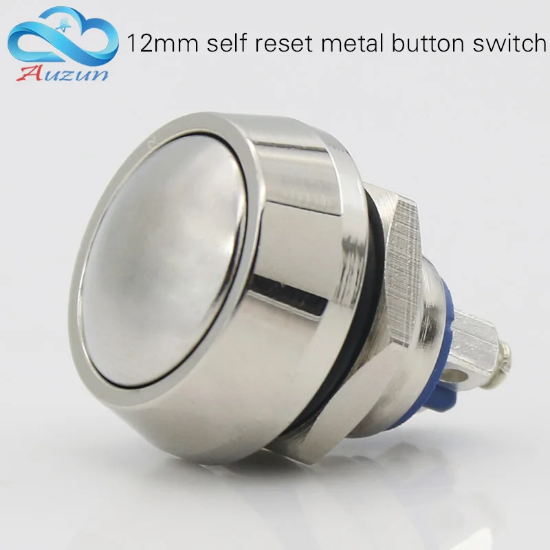 12mm reset metal push button switch 3A220V ball head copper plated nickel car horn door control switch screw foot