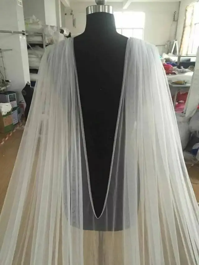 White Ivory Cathedral Length Cape Veil Bridal Cape Cloak Lace Edge 102"W x 120" (3 meter)  Long Wedding Accessory Shoulder Veil