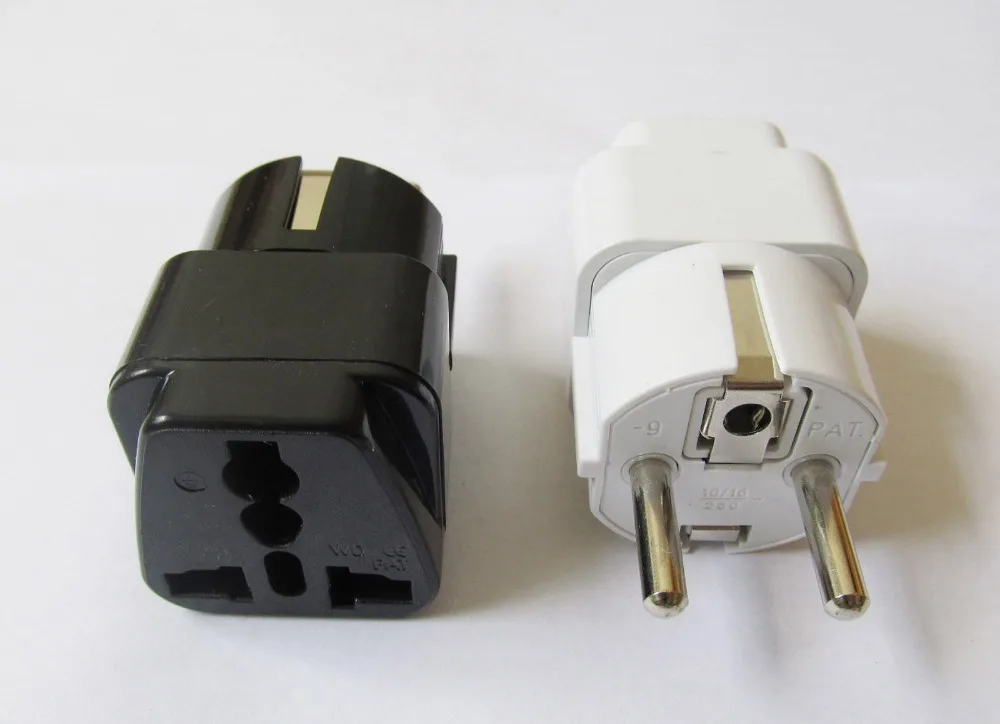 1pcs Grounded US AU UK to EU AC Power Plug Universal Adapter Travel Converter 125V/250V10- 16A White/Black