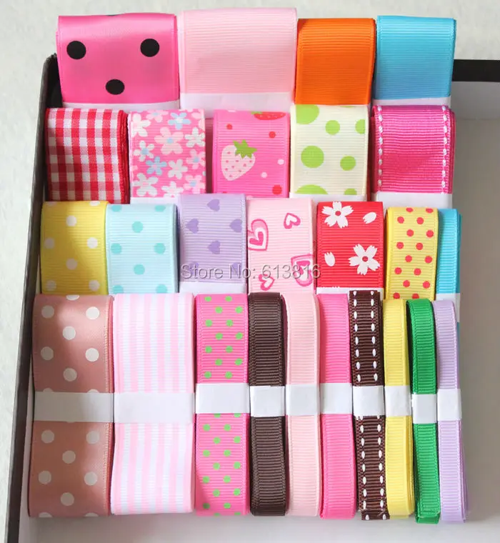 

26YDS дети Сделай Сам шпилька бант Материал аксессуар grosgrain/атласные ленты цветочный принт дети Ребро Вязание пояс ленты набор