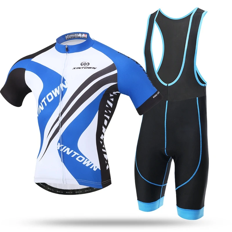 XINTOWN Pro mtb Cycling Jersey Bib Shorts Sets Men Blue White Bike Clothing Suits Male Team Bicycle Top Bottom Clothes