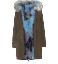 New Army Coat Coyote Blue&Brown Fur,Fashion Mr Winter Real Lightblue Coat Matching Color Mrs Navy Fur Parka Thick Wholesale