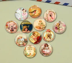 Handmade Round Flower Retro Girls Birds Photo Glass Cabochons For DIY Jewelry Making Finding Cameo Pendant Settings Supplies