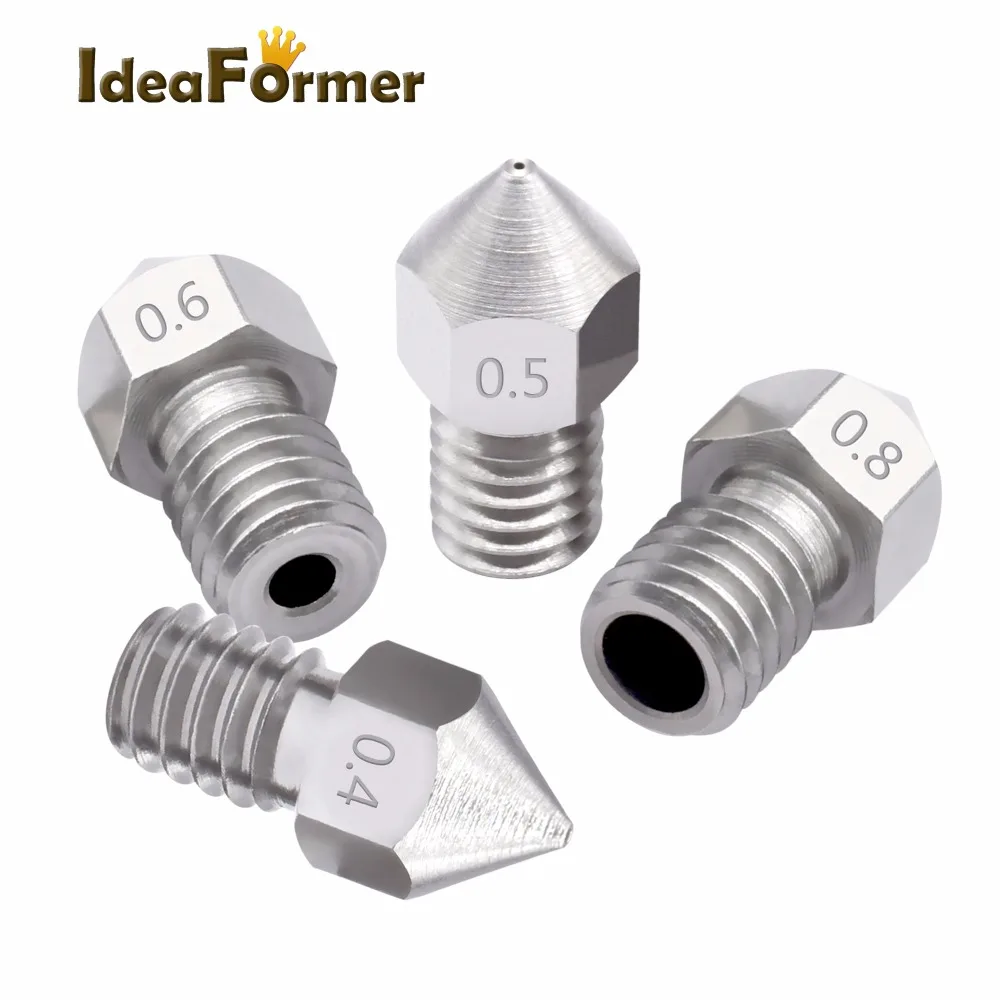 2pcs MK8 Stainless Steel M6 Threaded Nozzle 0.2/0.3/0.4/0.5/0.6/0.8mm For 1.75mm/3.0mm Fliament 3D Printer Extruder Print Head