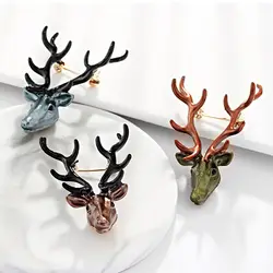 Creative Long Horn Deer Elk Head Brooch Fashion Temperament Animal Brooch Woman Collar Accessories Boutonniere Jewelry