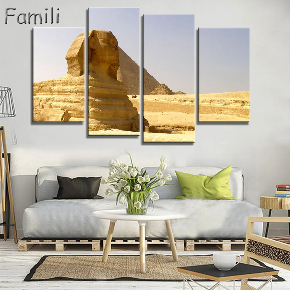 4PCS Retro Egypt Pyramid Canvas Oil Painting Modern Mural Art Wall Picture Home Living Room Decorative Gift Unframed