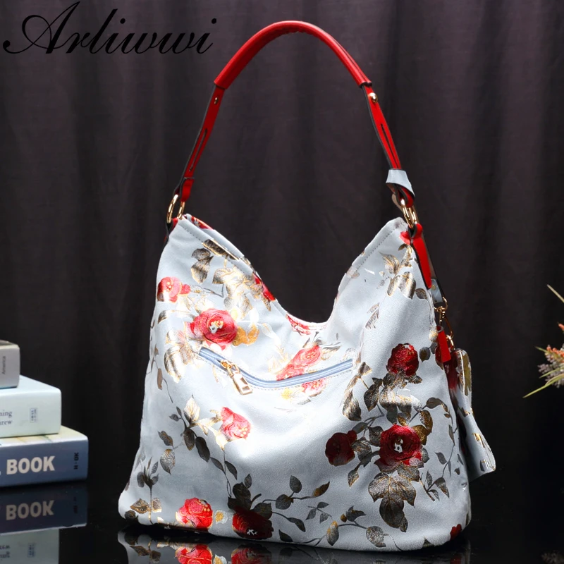 Arliwwi Brand Designer Women\'s Floral Large Capacity Shoulder Bags Lady Hobos Rose Big Cross Body Messenger Handbags Female PY08