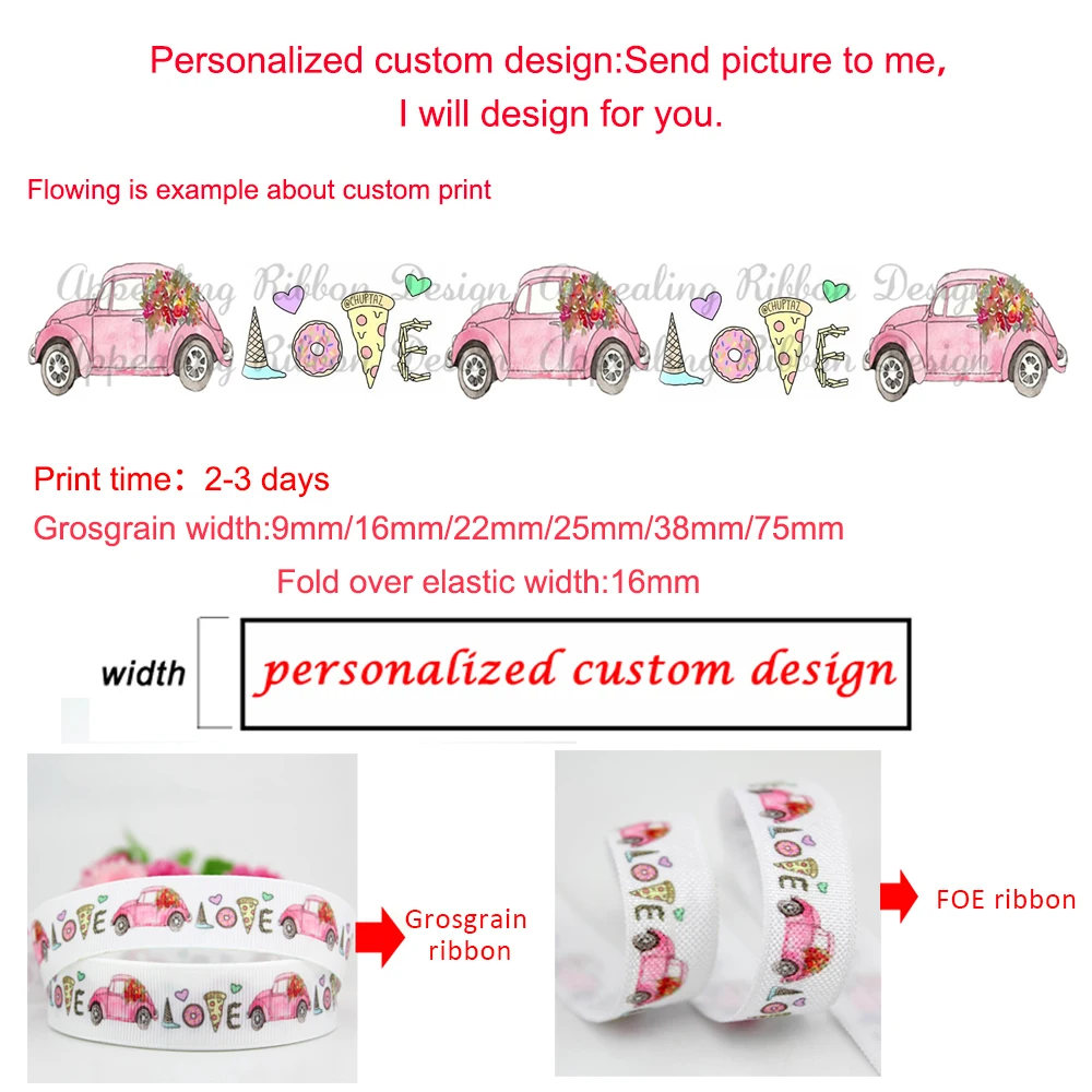 

Personalize custom design multi size printed grosgrain ribbon 16mm fold over elastic printed ribbon MOQ 100 yards