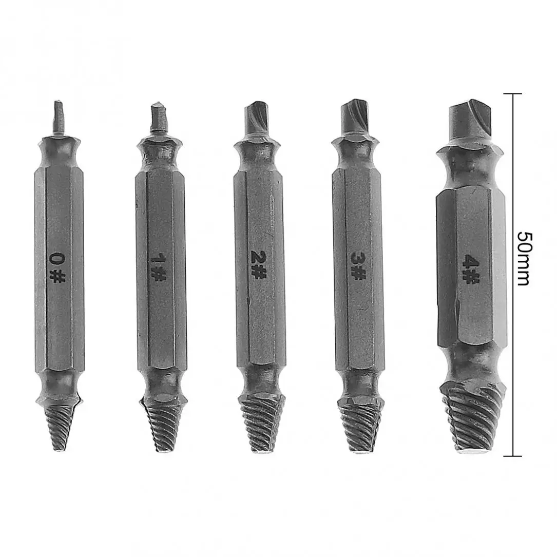 5pcs/set Alloy Steel Double Head Screw Extractor with  Drill Bit Tools Kit and Multi-functional Fit for Removing  Tools