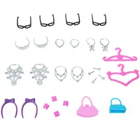 42 Item/Set Doll Accessories = 10Pcs Shoes + 8 Necklace 4 Glasses 2 Crowns 2 Handbags + 8 Pcs Doll Dress Clothes for 1/6 Doll 6