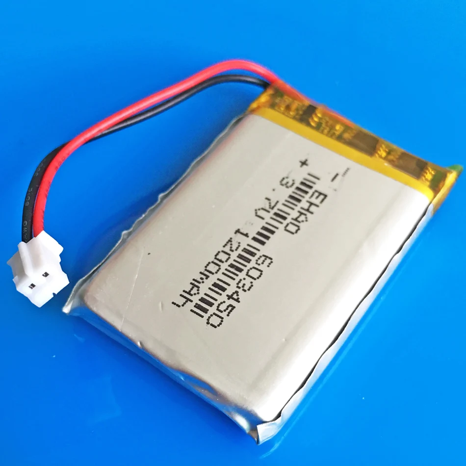 10 szt. Akumulator litowo-polimerowy Lipo 3,7 V 1200 mAh 603450   + Wtyczka JST PH 2,0 mm 2Pin do kamery z rejestratorem GPS i Bluetooth