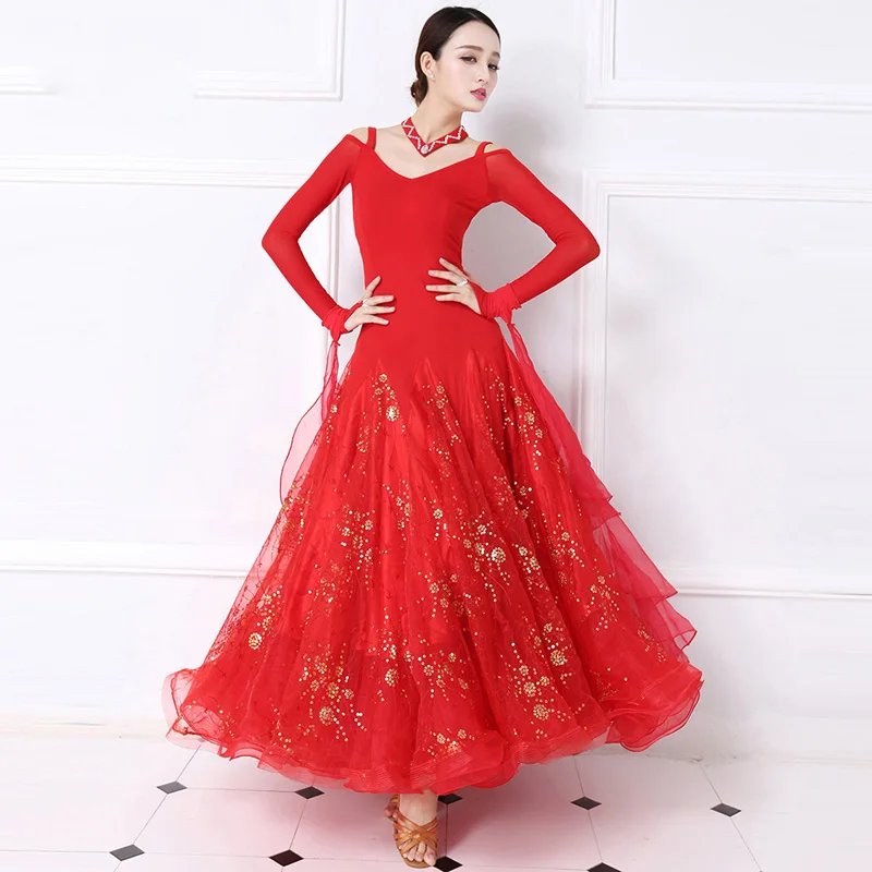 Standard Ballroom Dance Dress Women Tango Flamenco Waltz Dancing Skirt Lady's Long Sleeve Ballroom Competition Dresses