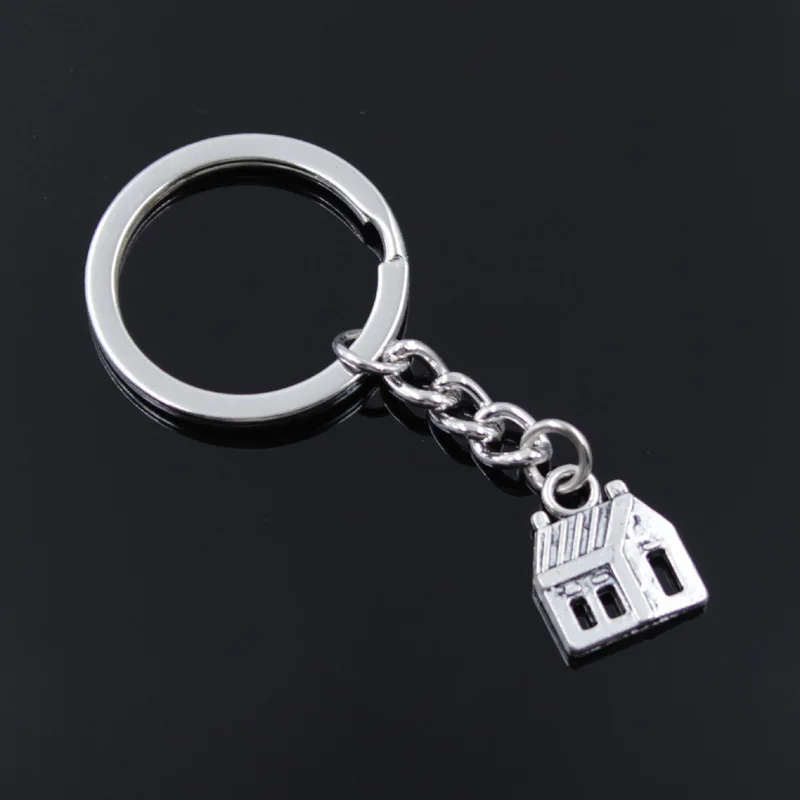 New Fashion Men 30mm Keychain DIY Metal Holder Chain Vintage Cabin House 14x18mm Silver Color Pendant Car Keychain Gift