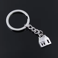New Fashion Men 30mm Keychain DIY Metal Holder Chain Vintage Cabin House 14x18mm Silver Color Pendant Car Keychain Gift