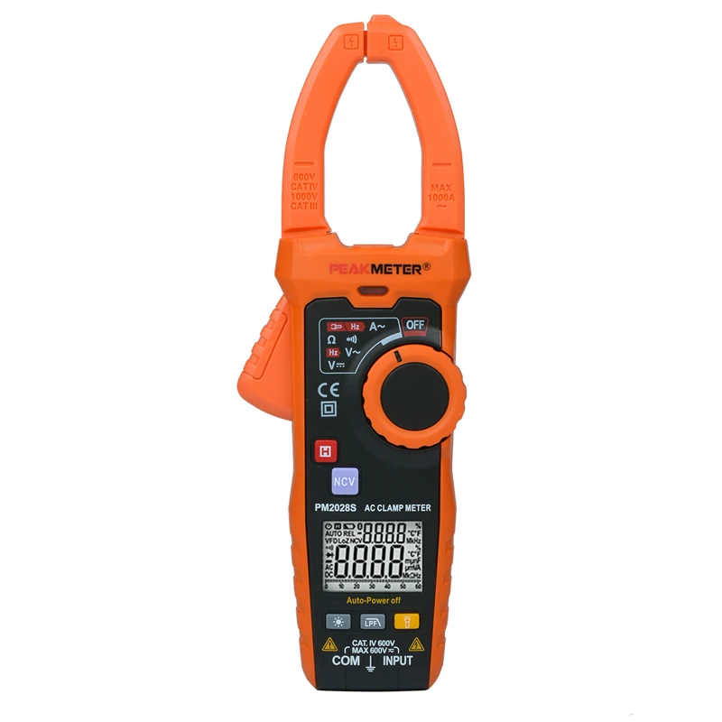 PEAKMETER PM2028S Digital Clamp Meter 6000 Count Multimeter AC DC Volt Ohm Amp meter Frequency Tester NCV LPF Data hold backlig