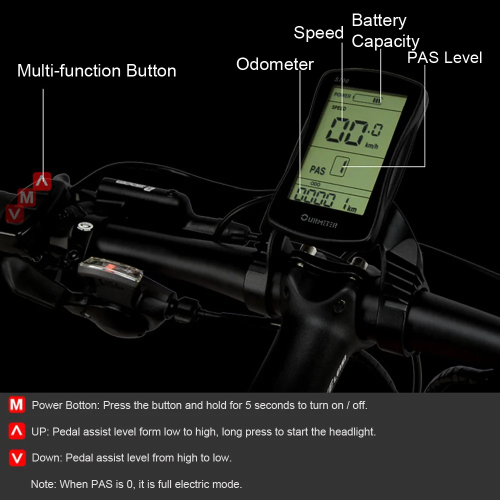 T750Plus 1000W Electric Mountain Bike 27 Speed Snow Bike Folding Ebike 5 PAS Full Suspension 26'' 4.0 Fat Tire