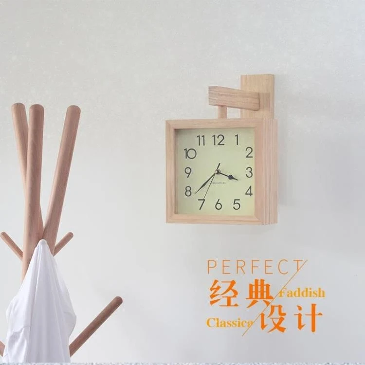 Exquisite brief wooden double-sided wall clock Sided Stylish living room wooden wall clocks Home Decoration