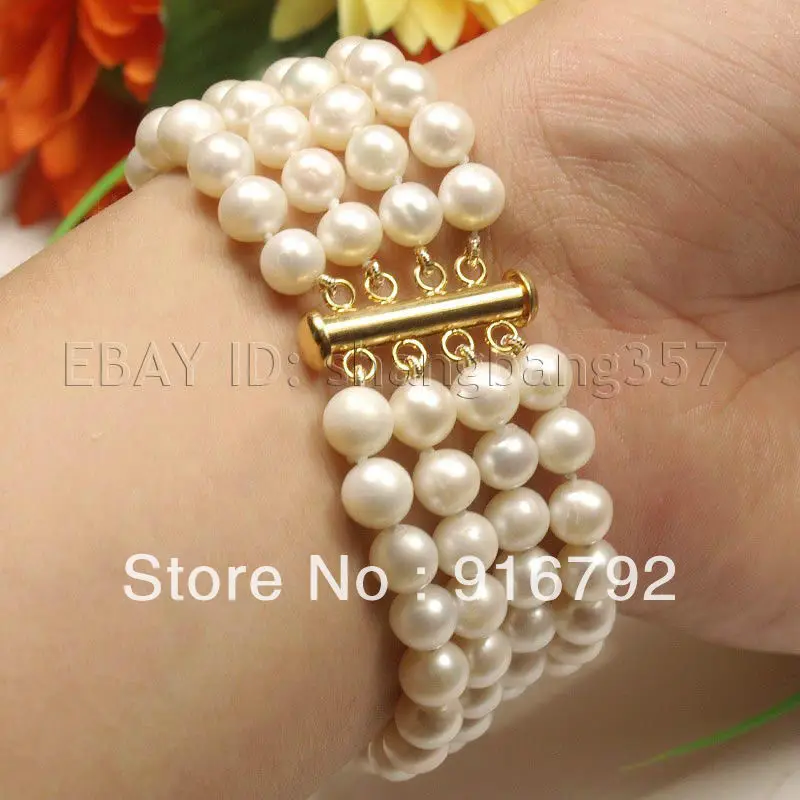 

4Rows AA 7-8mm White Cultured Akoya Pearl Bracelets