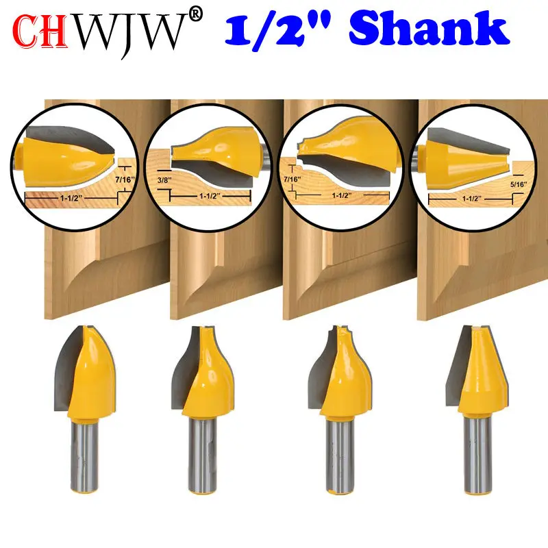 4 Bit Vertical Raised Panel Router Bit Set - 1/2