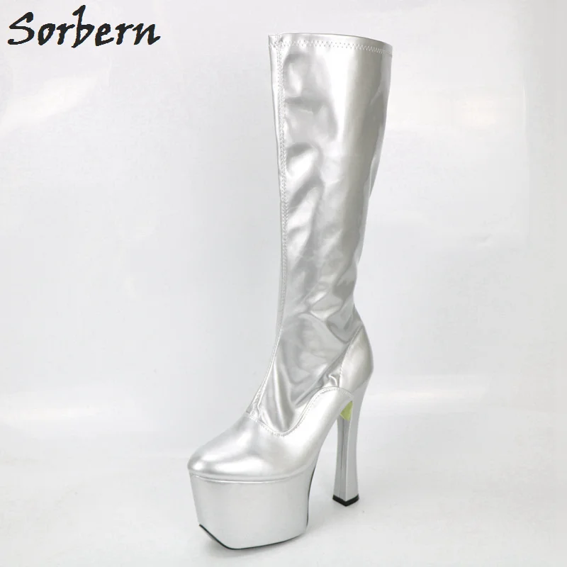 Sorbern Knee High Boots Block Heels 20Cm Comfortable Platform Woman Shoes Pole Dancing Boots Unisex Sissyboy Big Size Boots