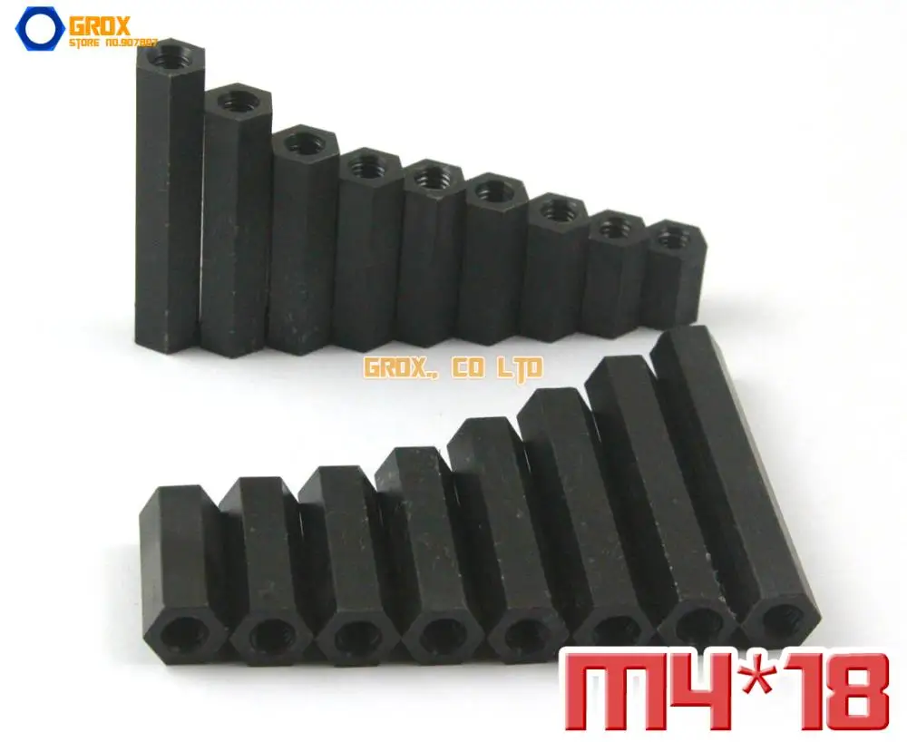 100 Pieces Black Nylon M4 x 18mm Female PCB Motherboard Standoff Spacer