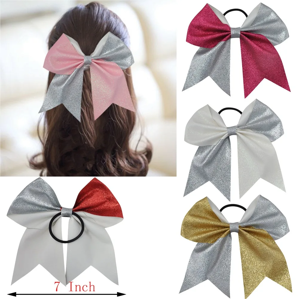 7 Inches Woman Large Hair Bows Bowknot Scrunchies Girls Festival Hair Gum Ties Fashion Glitter Elastic Hairband Hair Accessories